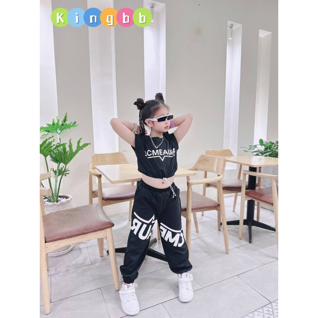 Bộ nhảy cho bé gái cá tính áo croptop sát nách phối quần jogger thun cotton cao cấp co dãn cho bé gái từ 12kg đến 40kg