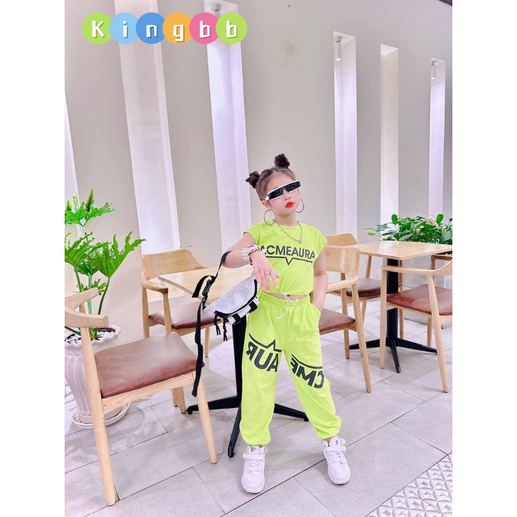 Bộ nhảy cho bé gái cá tính áo croptop sát nách phối quần jogger thun cotton cao cấp co dãn cho bé gái từ 12kg đến 40kg