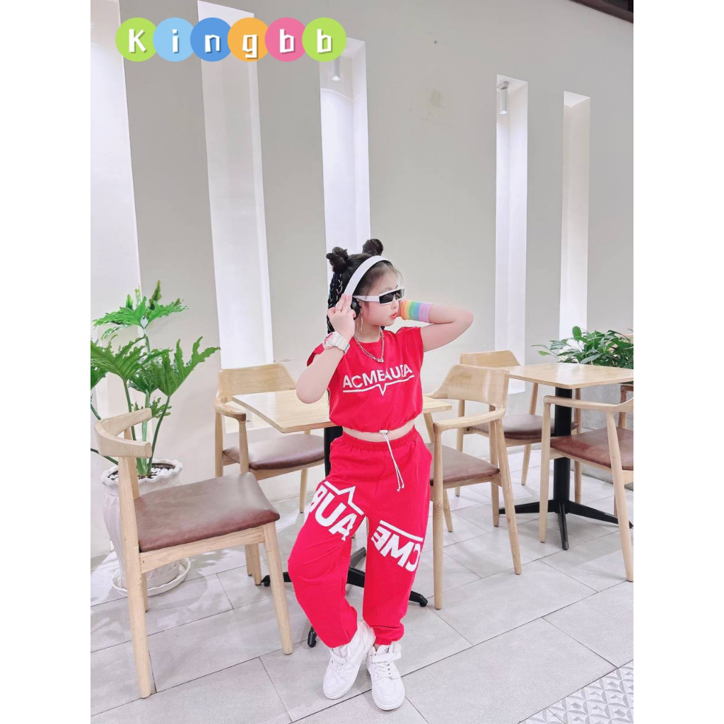 Bộ nhảy cho bé gái cá tính áo croptop sát nách phối quần jogger thun cotton cao cấp co dãn cho bé gái từ 12kg đến 40kg