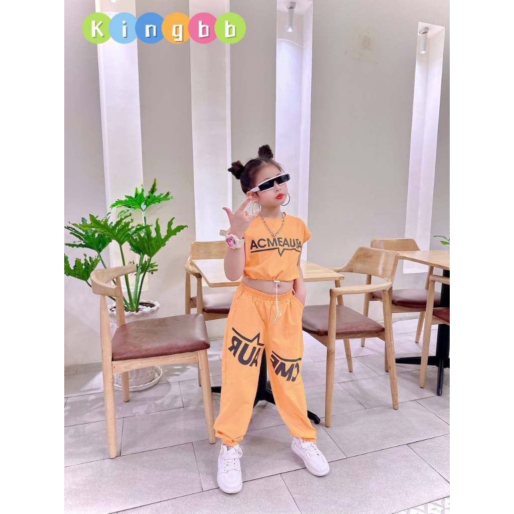 Bộ nhảy cho bé gái cá tính áo croptop sát nách phối quần jogger thun cotton cao cấp co dãn cho bé gái từ 12kg đến 40kg