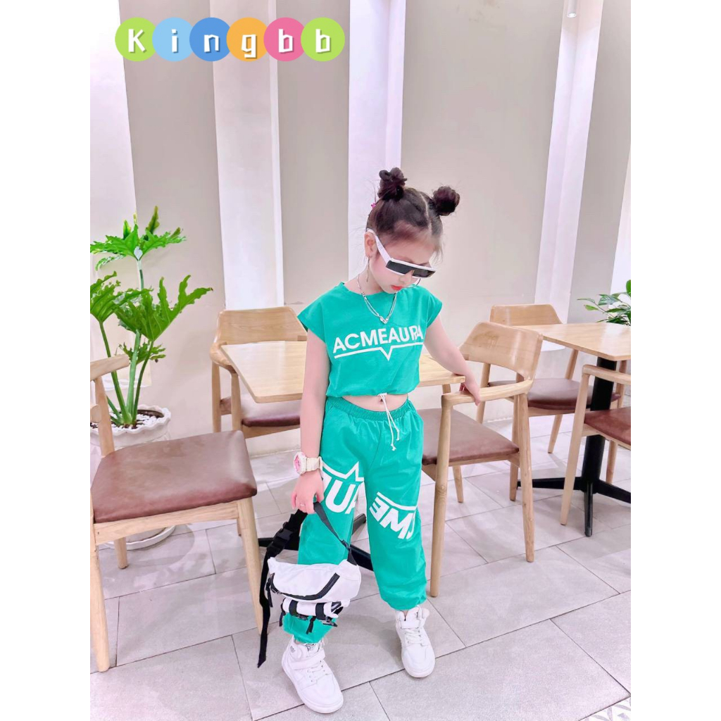 Bộ nhảy cho bé gái cá tính áo croptop sát nách phối quần jogger thun cotton cao cấp co dãn cho bé gái từ 12kg đến 40kg