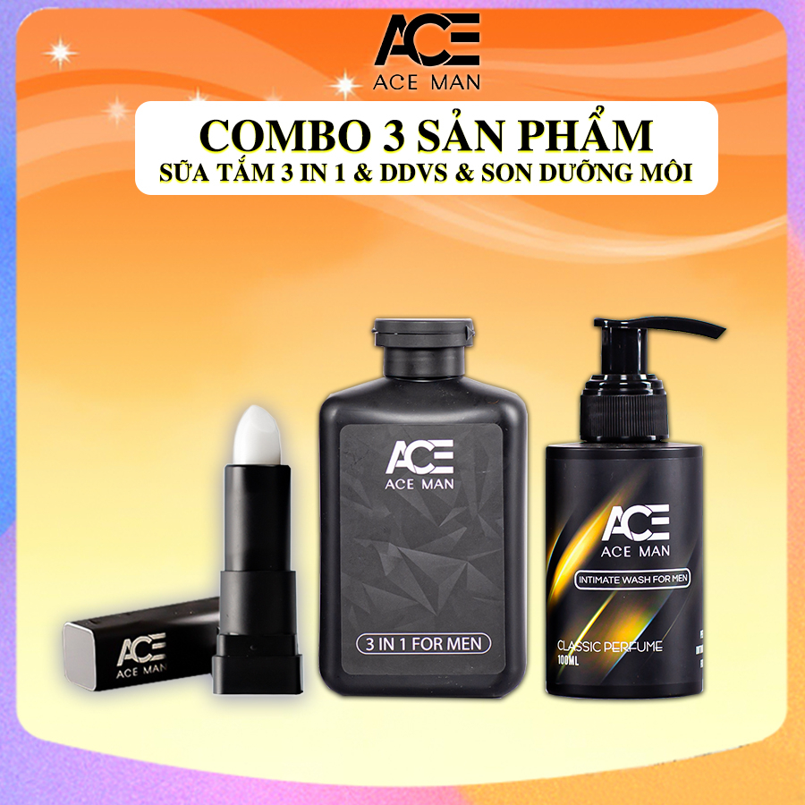 COMBO 3 sản phẩm 1 chai Sữa tắm 320ml & 1 chai DDVS 100ml & 1 thỏi Son dưỡng ACEMAN cho nam giới