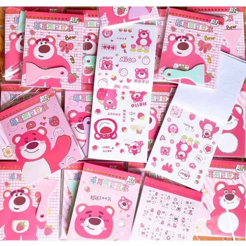 Quyển 24 tờ sticker gấu dâu kèm cán