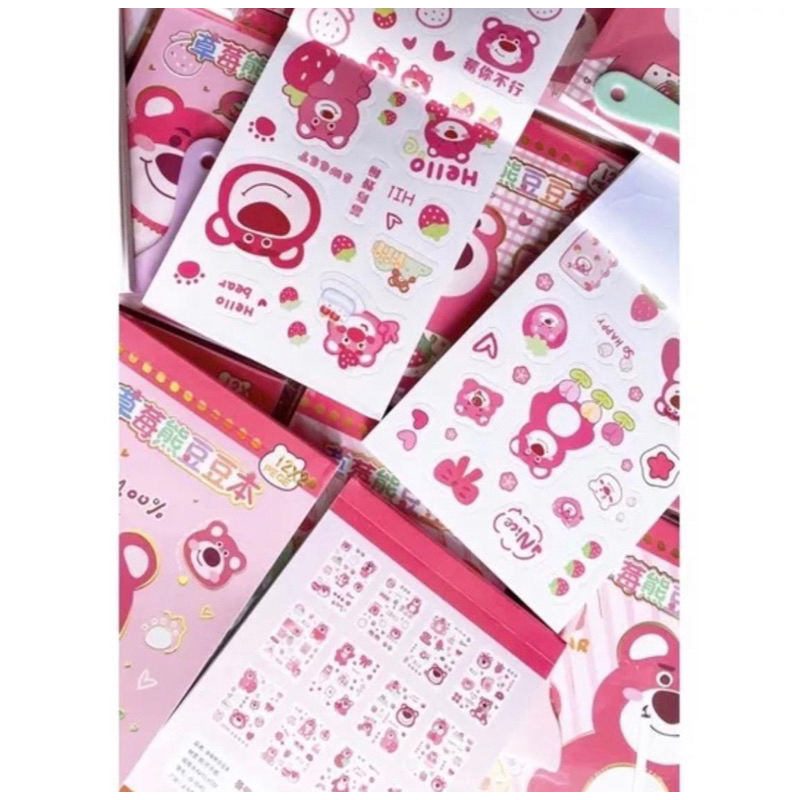Quyển 24 tờ sticker gấu dâu kèm cán