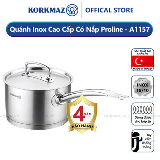 Quánh inox nấu bếp từ cao cấp korkmaz proline 2 lít có nắp inox - sản xuất thổ nhĩ kỳ - ø16x10cm - a1157