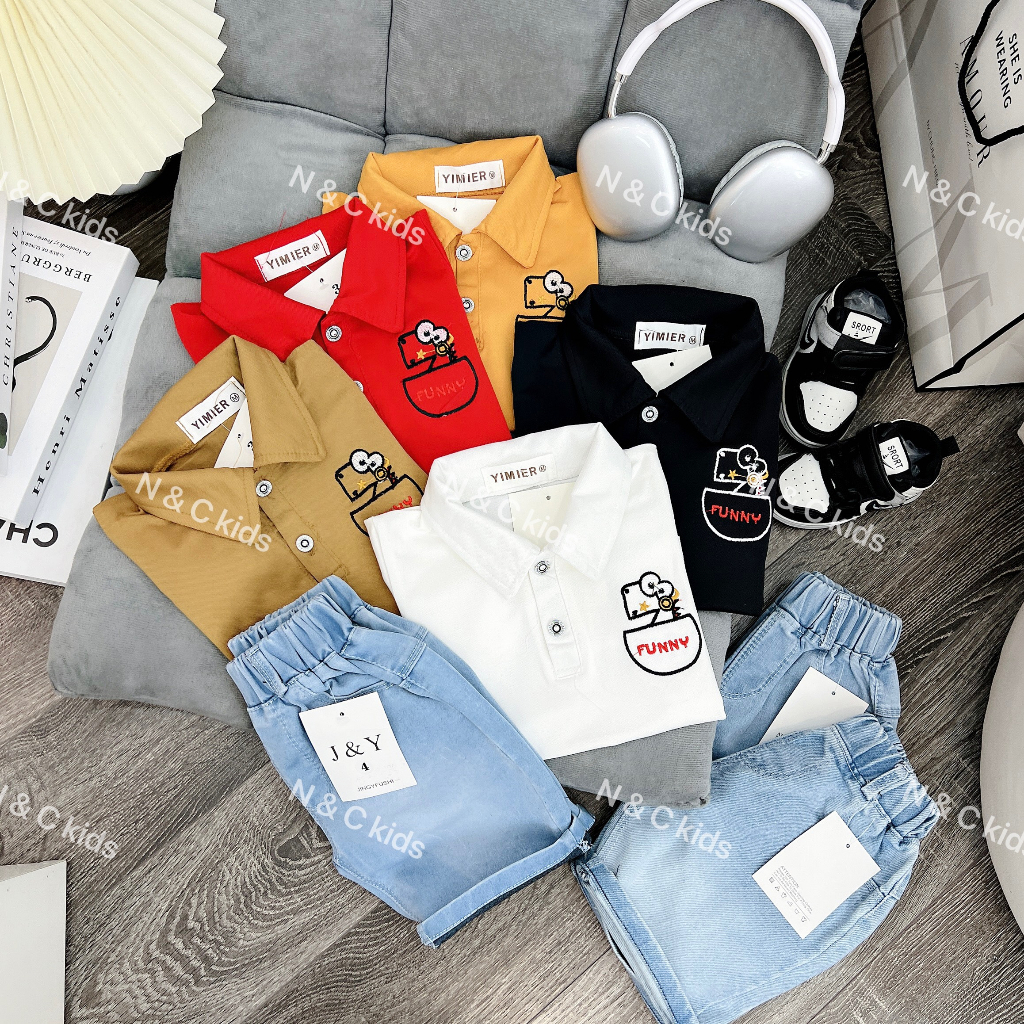 BỘ ÁO THUN CỔ TRỤ QUẦN JEAN CHO BÉ TRAI
