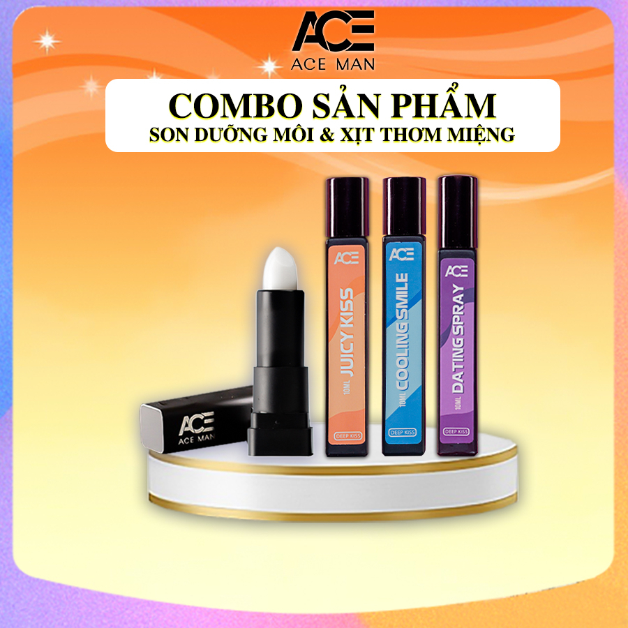 COMBO son dưỡng môi nam giới 4g và xịt thơm miệng kissing spray ACEMAN 10ml unisex