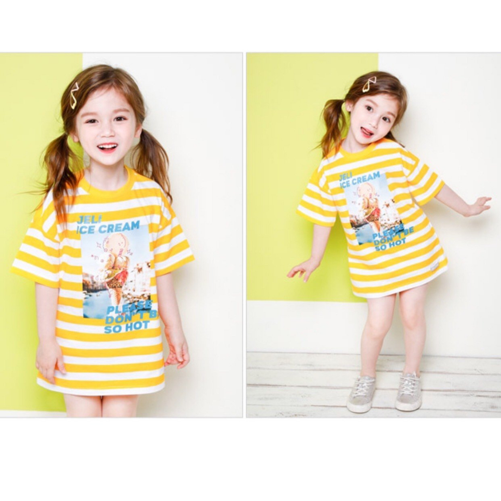 Áo váy cotton kẻ bé gái Jelis ice cream. HA2240