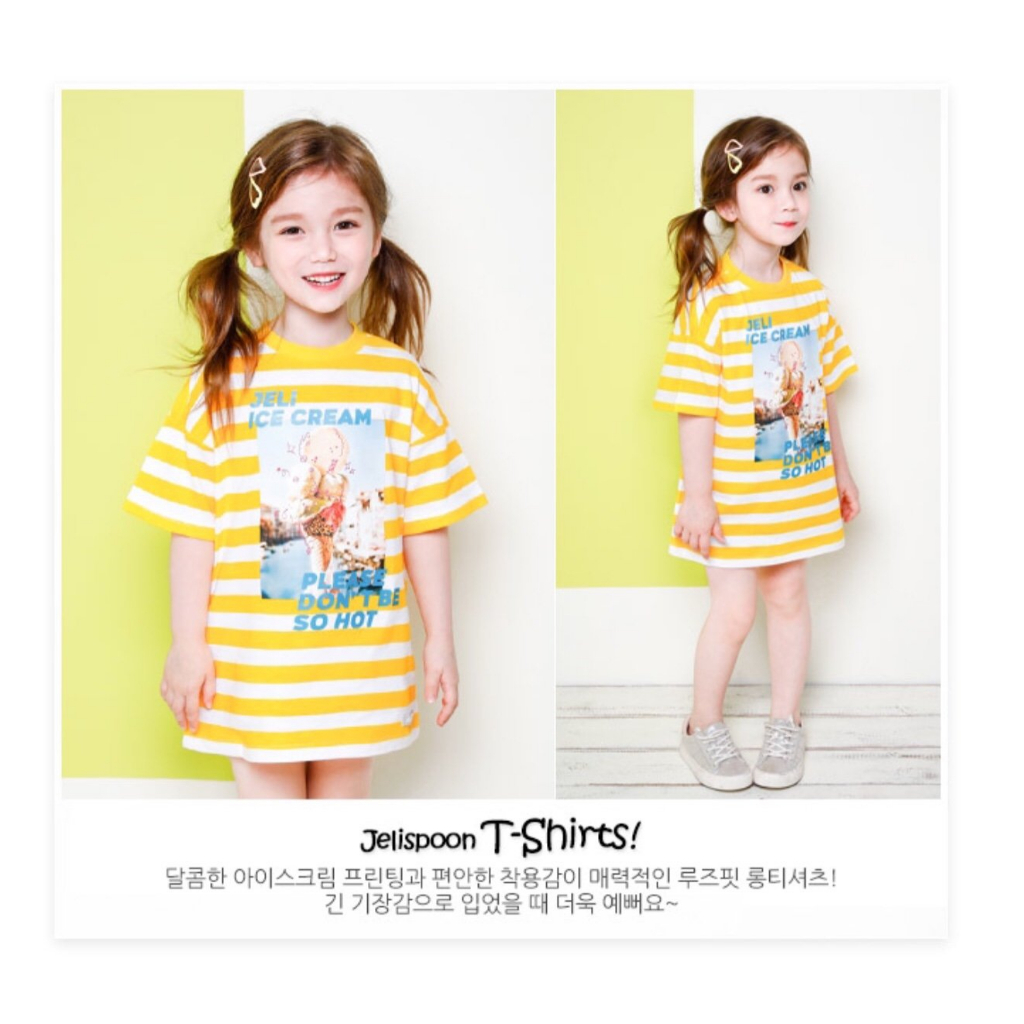 Áo váy cotton kẻ bé gái Jelis ice cream. HA2240