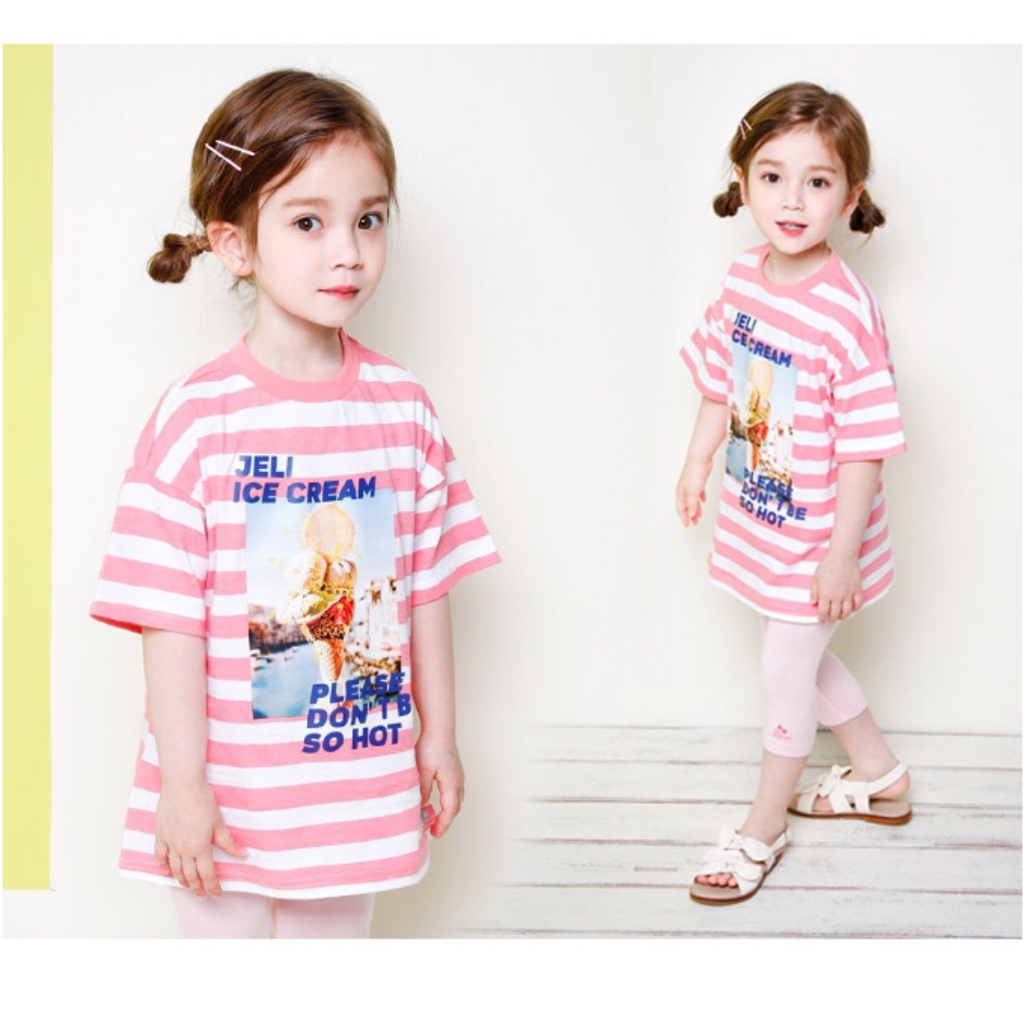 Áo váy cotton kẻ bé gái Jelis ice cream. HA2240