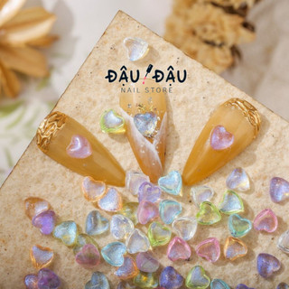 Set 10 charm trái tim kim tuyến 3d đính móng phong cách Hàn Nhật