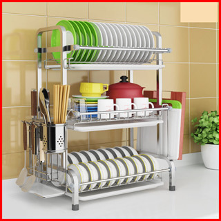 Kệ chén đĩa inox 304 có khay hứng nước, ống cắm đũa thìa, kệ để dao thớt đa năng