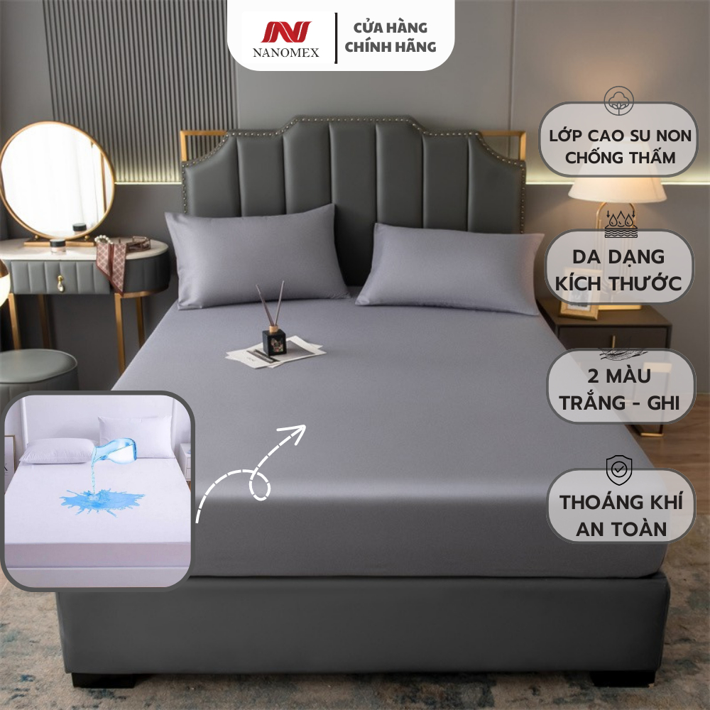 Ga chống thấm cotton cho bé cao cấp Nanomex kháng khuẩn không nóng bí, không sột soạt cho đệm 5-30cm