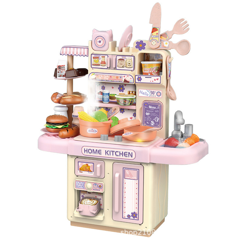 Đồ chơi nấu ăn cho trẻ em có đèn, hơi nước lắp ráp đồ dùng nhà bếp dùng pin