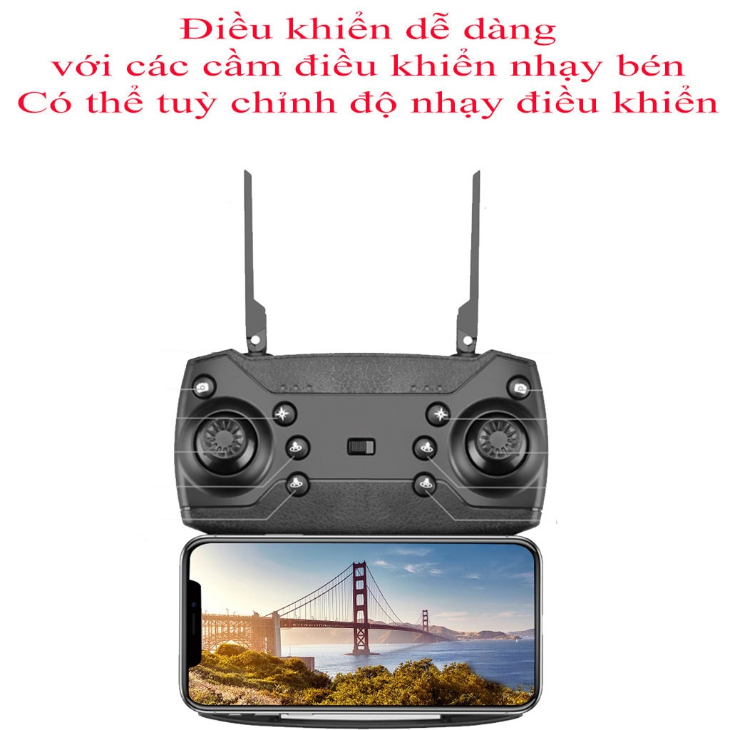 flycam mini giá rẻ E88 có camera 4K , điều khiển từ xa quay phim, chụp ảnh, kết nối wifi có tay cầm điều khiển