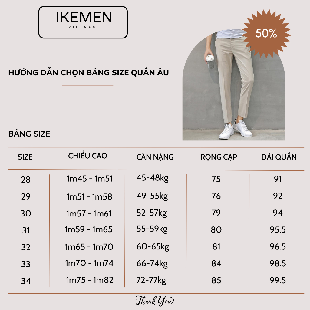 Quần âu nam Ikemen chất vải tuyết mưa co giãn 4 chiều,Quần tây nam vải không nhăn không xù trẻ trung lịch lãm