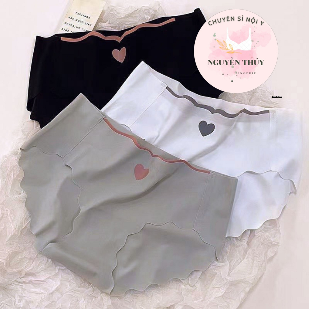 Set 10 quần lót su lạnh cao cấp họa tiết trái tim, không đường may. viền sóng xinh xắn, gợi cảm