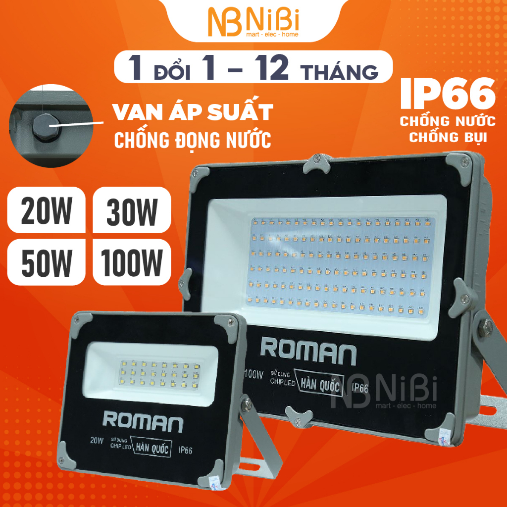 Đèn pha led Roman ELC1026 có van áp suất, đèn pha led 100w IP66, đèn pha led 50w, đèn led pha 20w, đèn pha 30w