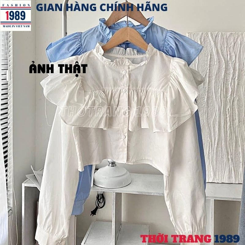 Áo sơ mi nữ croptop cổ bèo 2 mầu cực xinh và dễ thương -THỜI TRANG 1989