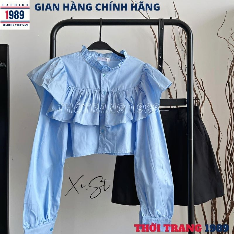 Áo sơ mi nữ croptop cổ bèo 2 mầu cực xinh và dễ thương -THỜI TRANG 1989