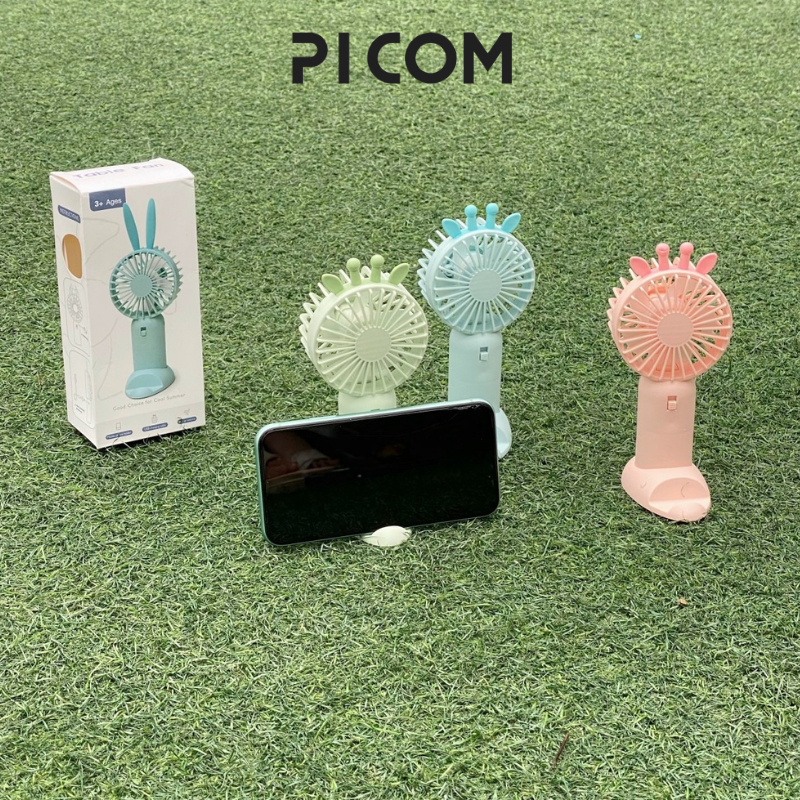 Quạt Tích Điện Mini Cầm Tay Picom K331 K332 K332 K334 Có Đế Làm Kệ Điện Thoại