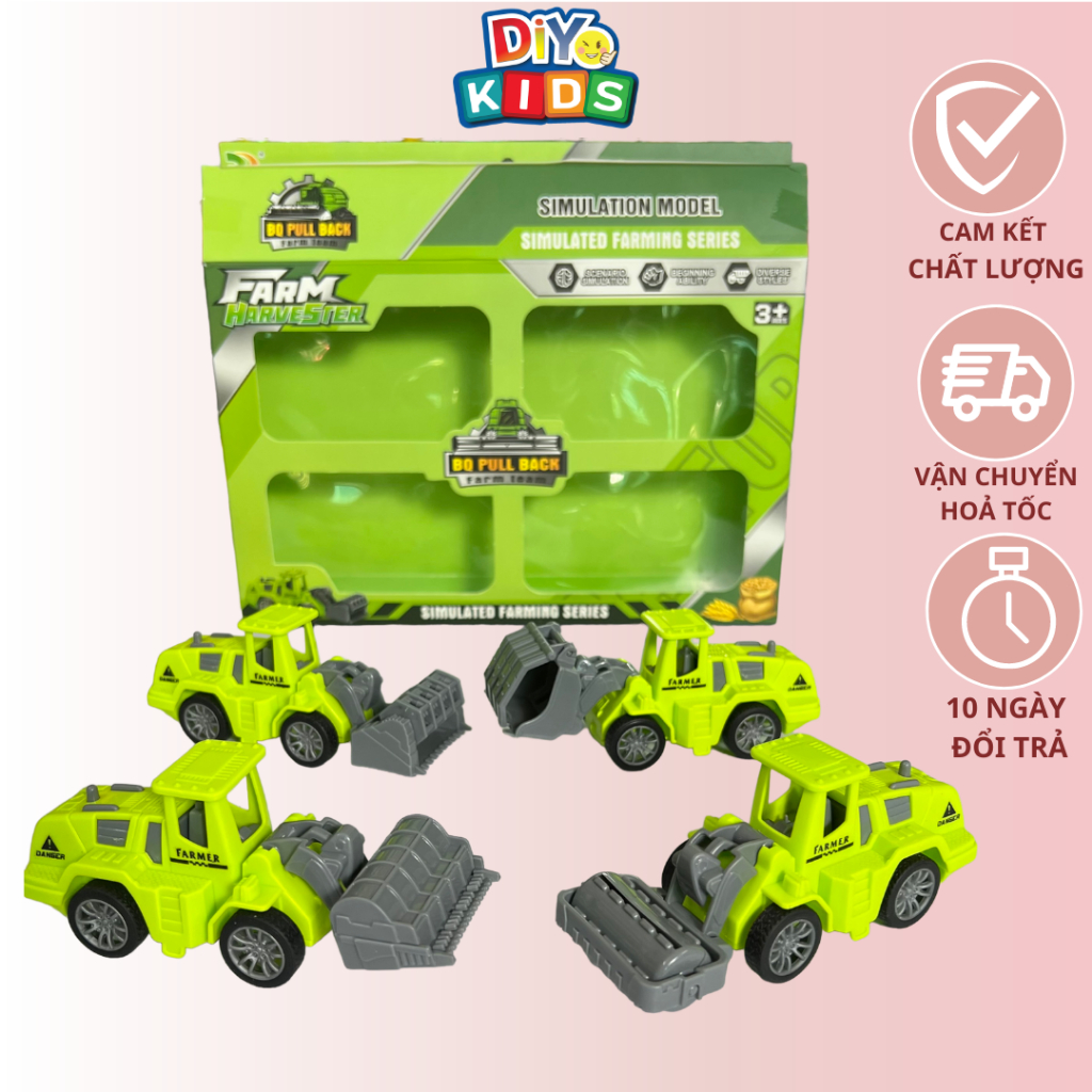 Đồ Chơi Bộ 4 Xe Công Trình Mini Chạy Đà Không Cần Pin - Đồ Chơi Xe Công Trình Cho Bé - Đồ Chơi Sáng Tạo DiYo Kids