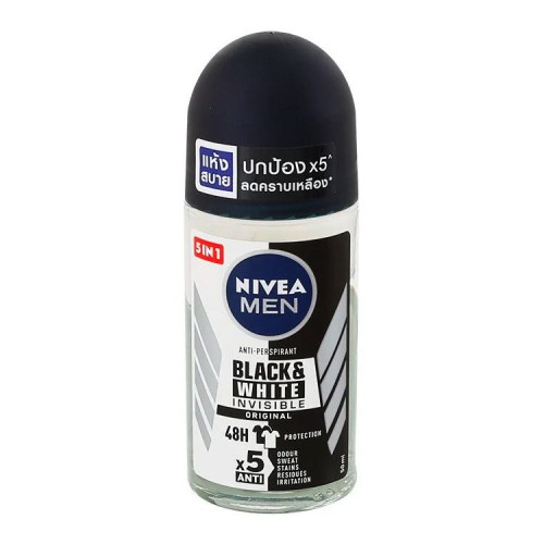 Lăn Ngăn Mùi NIVEA MEN Black & White Ngăn Vệt Ố Vàng Vượt Trội 5in1 50ml