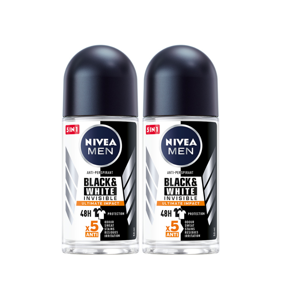 Lăn Ngăn Mùi NIVEA MEN Black & White Ngăn Vệt Ố Vàng Vượt Trội 5in1 50ml