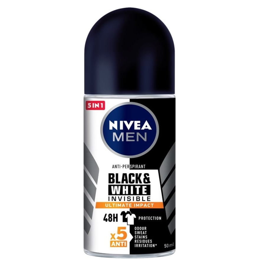 Lăn Ngăn Mùi NIVEA MEN Black & White Ngăn Vệt Ố Vàng Vượt Trội 5in1 50ml