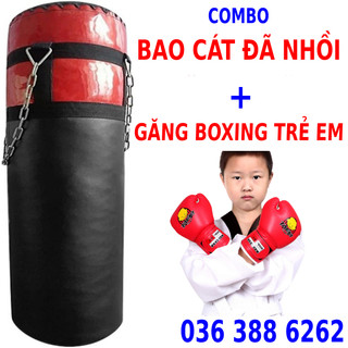 Combo bao cát đấm bốc treo trần đã nhồi sẵn ruột + bao tay boxing đấm bao cát đấm bốc cao cấp rồng lửa + băng đa boxing