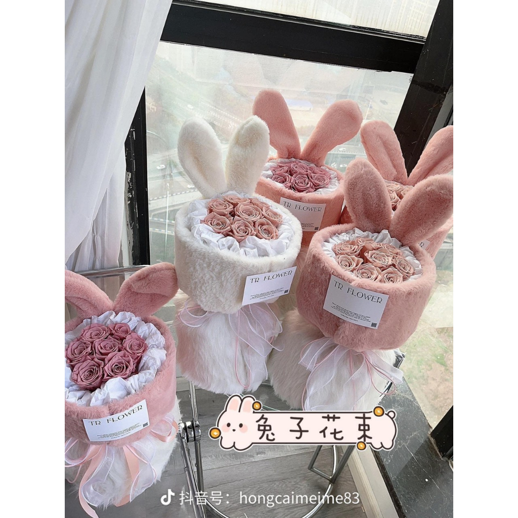 Vải lông mịn cao cấp làm bó hoa tai thỏ hotrend