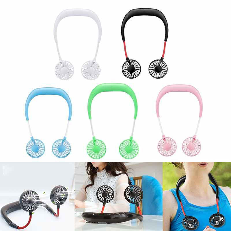 Quạt Mini pin sạc đeo cổ thể thao xoay 180 độ siêu tiện dụng - MangoOvil