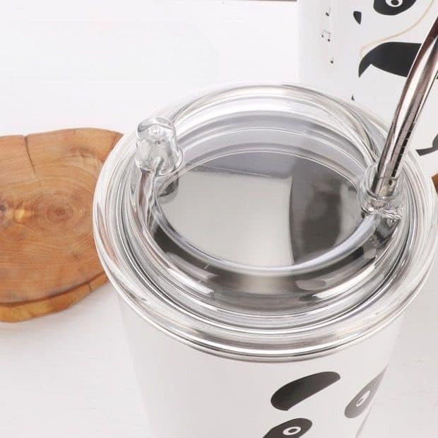 Ly giữ nhiệt gấu đen trắng panda 380ml, bình nước cute inox 304 nắp kín Pinchana
