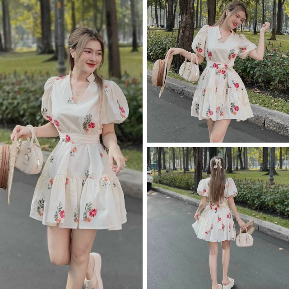 Đầm Nữ Váy Nữ Babydoll Hoa Nhí Kèm Thắt Lưng ở eo cho các nàng dự tiệc sang trọng