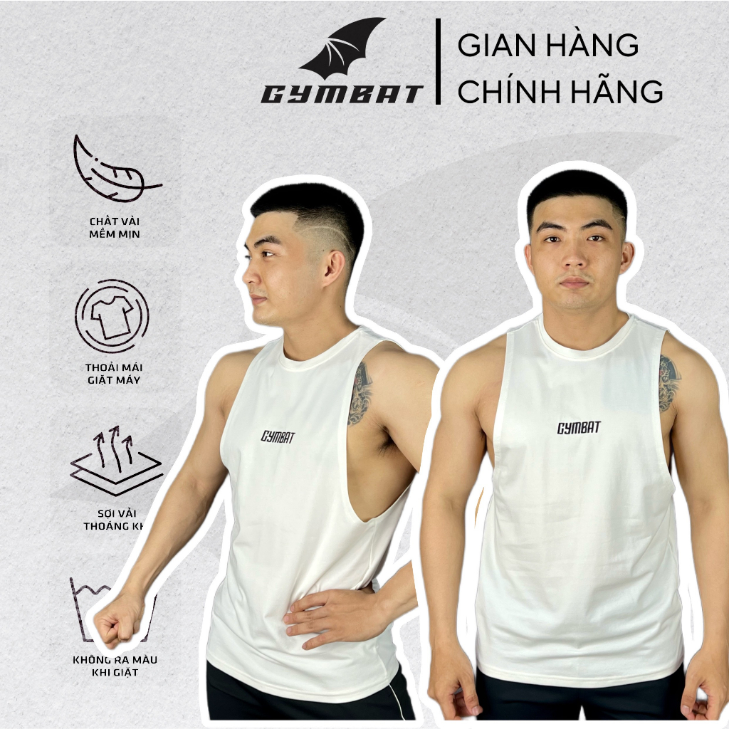 Áo Tanktop Thể Thao, Áo Ba Lỗ Tập Gym Logo Gymbat Logo Thêu, Chất Vải Cotton Lỗ Thấm Hút Mồ Hôi