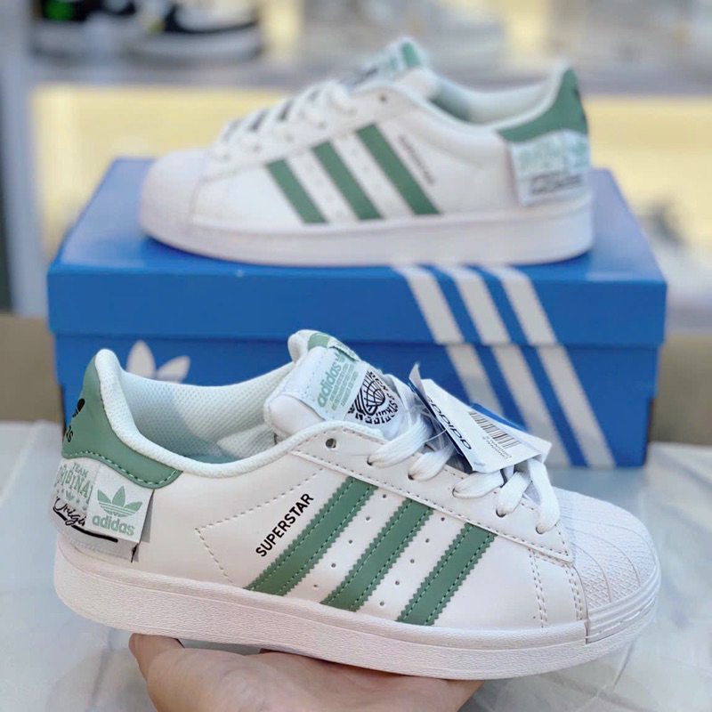 Giày sneaker superstar 2023 trắng xanh lá