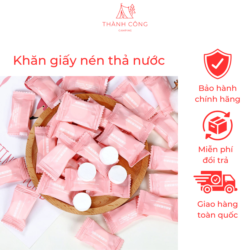Khăn giấy nén du lịch dạng viên kẹo nhỏ gọn dễ dàng mang theo,khăn giấy thả nước tiện lợi dùng đi xe ô tô,du lịch