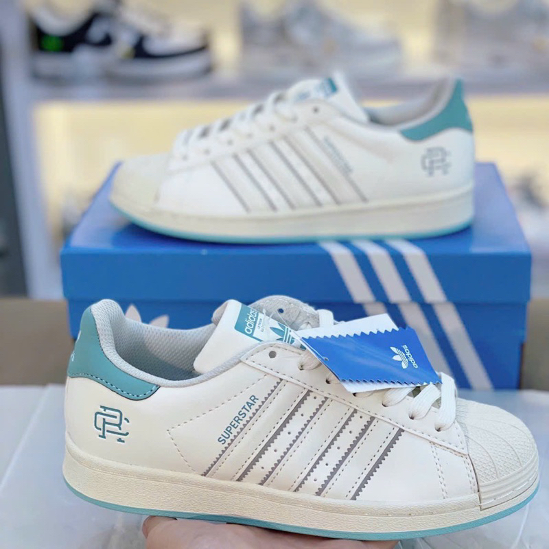 Giày sneaker superstar 2023 trắng phối xanh