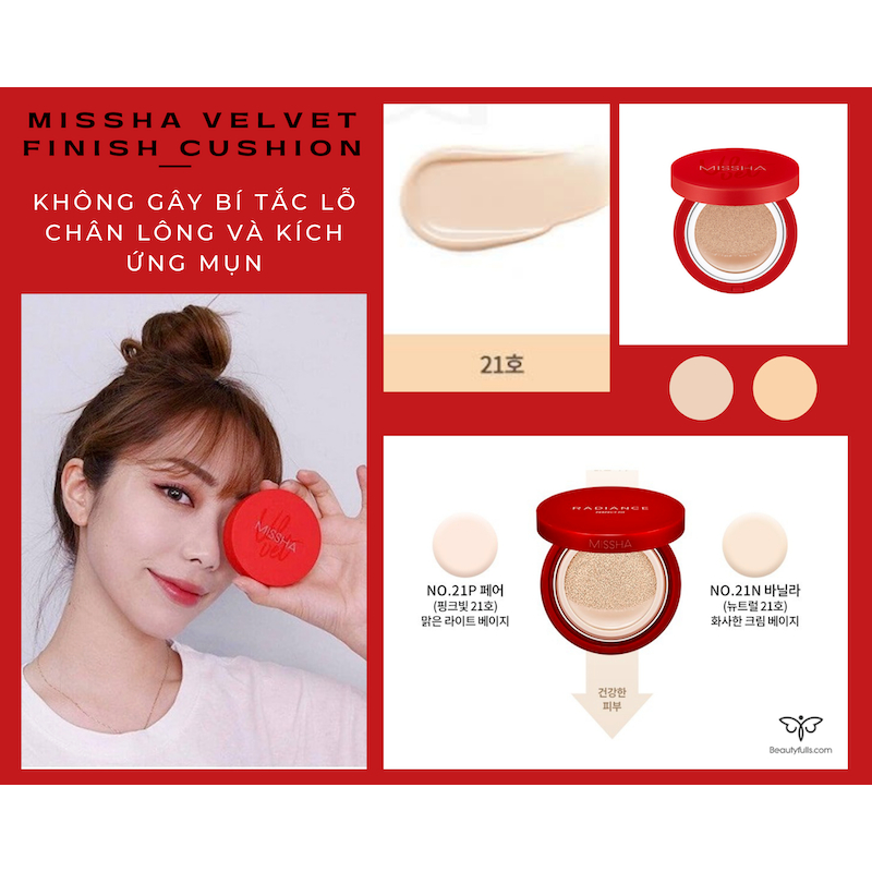 Phấn Nước  Cushion Kiềm Dầu Che Phủ Cao MISSHA Cushion SPF50+/PA+++ 15g MÀU ĐỎ , No 21, 23