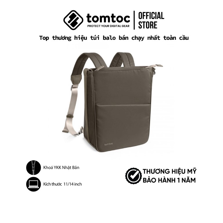 Túi đeo kiêm balo Tomtoc Slash Sling Bag Taupe  cho Ultrabook13/14 inch - Hàng chinh hãng