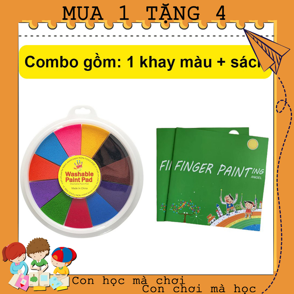 COMBO Mực in bàn tay/vân tay + sổ vẽ vân tay Washable Paint Pad + Finger Painting Book