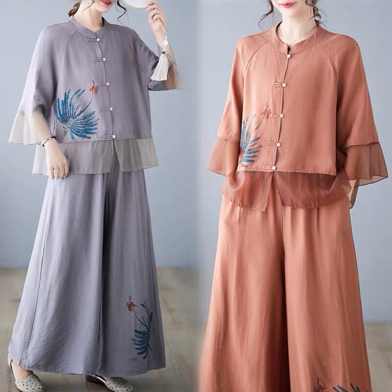 Pháp phục đồ lam kiểu cổ trang hán phục trung hoa bộ thiền chay đi lễ chùa trà đạo đồng phục spa