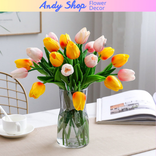 Hoa tulip giả trang trí nhà cửa, Hoa giả decor phòng khách, phụ kiện chụp ảnh - Andy shop