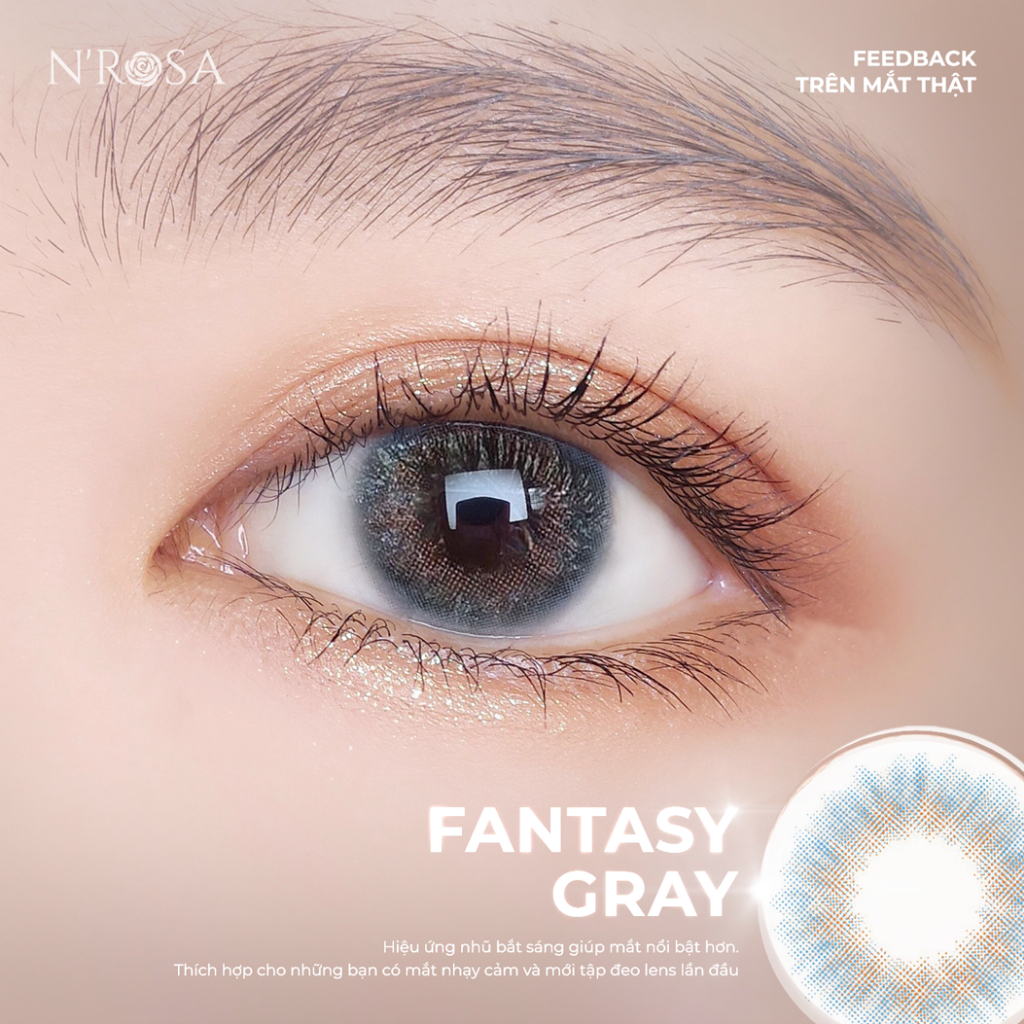 Lens xám có độ cận N’Rosa Fantasy Gray chất liệu Silicone Hydrogel cho mắt thở Angel Eyes phân phối | Độ cận: 0-8