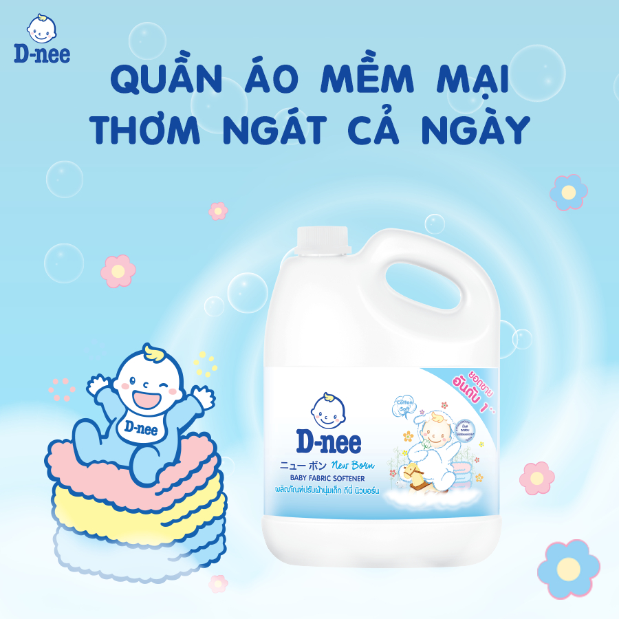 Nước Giặt Dnee - Nước Giặt Xả Quần Áo D-nee Thái Lan Mùi Hương Dịu Nhẹ, An Toàn Cho Bé Từ Sơ Sinh 3000ml