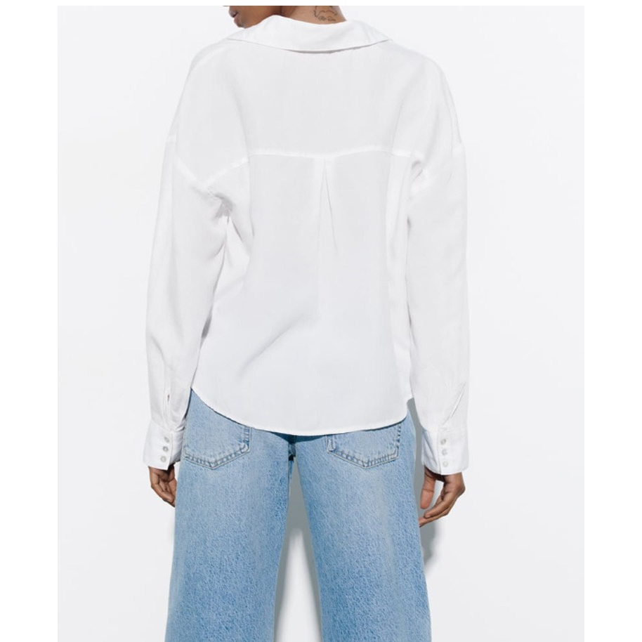 ÁO SƠ MI ZARA XUẤT DƯ TUỒN DÀI TAY DÁNG NGẮN CROPPED MÀU TRẮNG/HỒNG - 1416/027