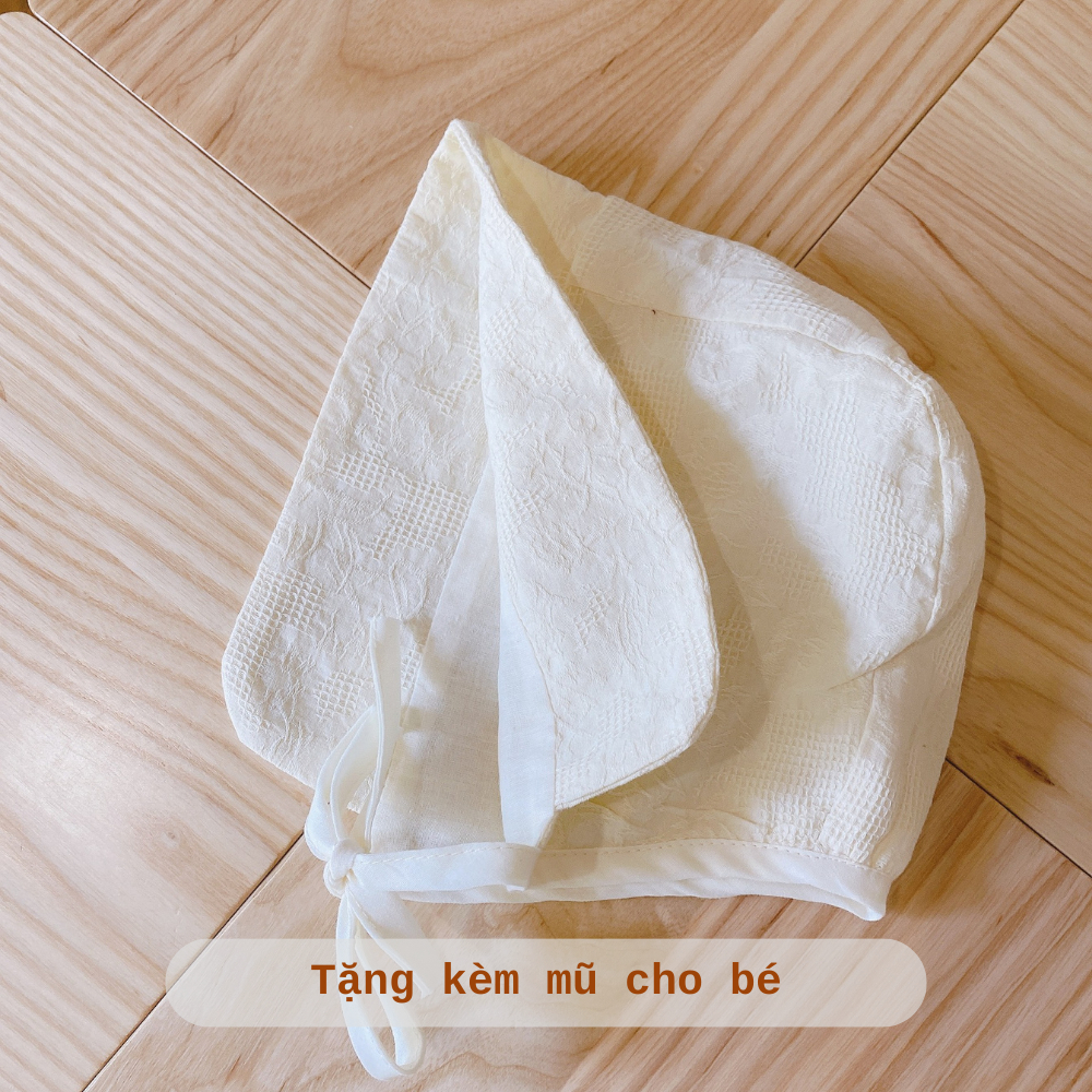 Set đồ cho bé dài tay áo liền quần kèm mũ họa tiết hoa cúc size từ 0-3 tuổi BDD01