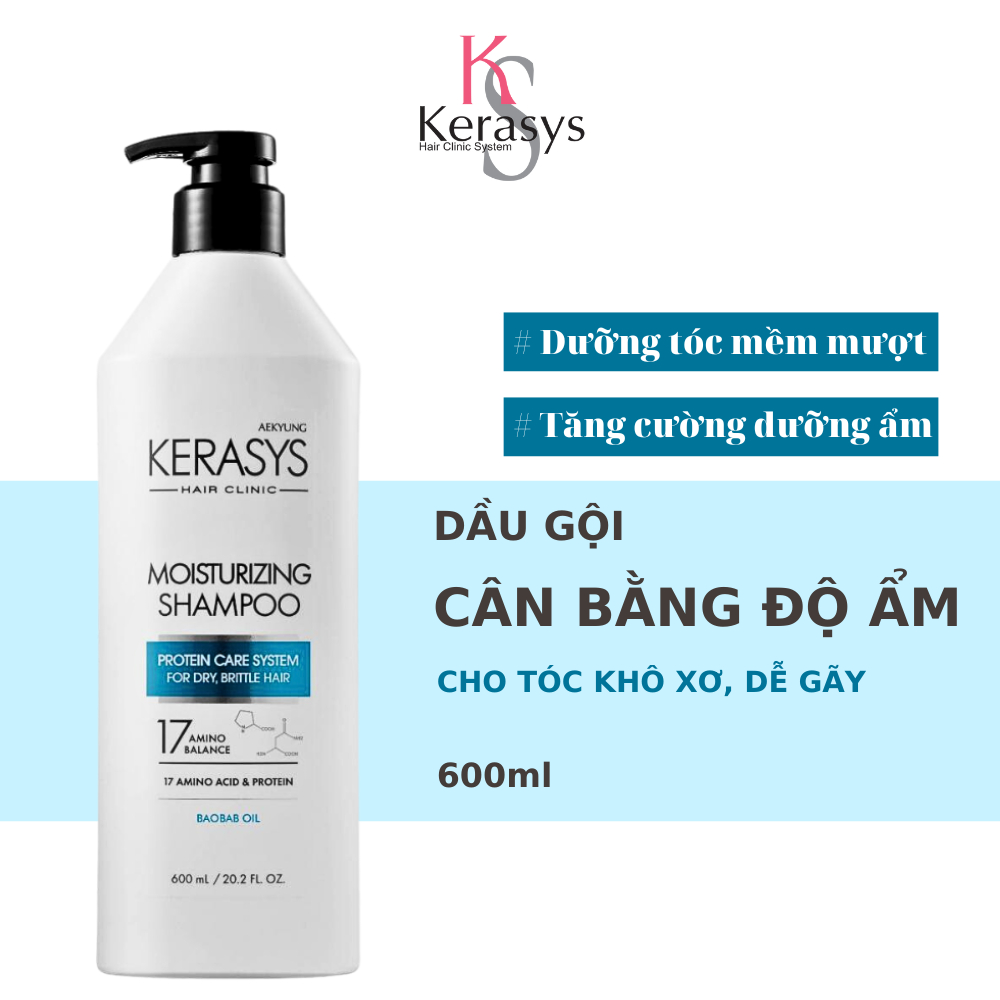 Dầu gội Kerasys Moisturizing Hàn Quốc tăng cường dưỡng ẩm cho tóc khô, xơ, dễ gãy 600ml
