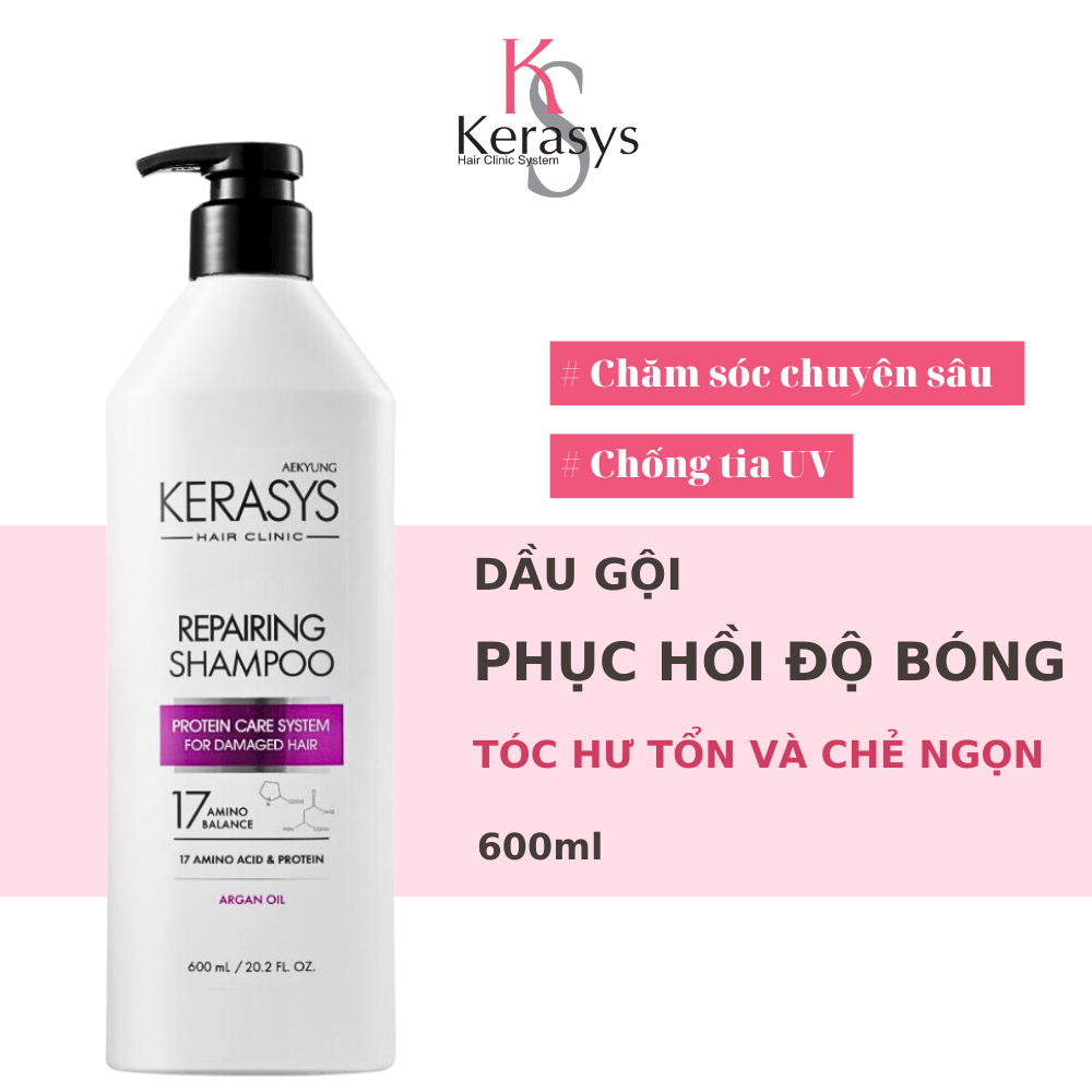Dầu gội Kerasys Repairing Hàn Quốc phục hồi độ bóng, tăng cường chống tia UV cho tóc hư tổn, chẻ ngọn 600ml