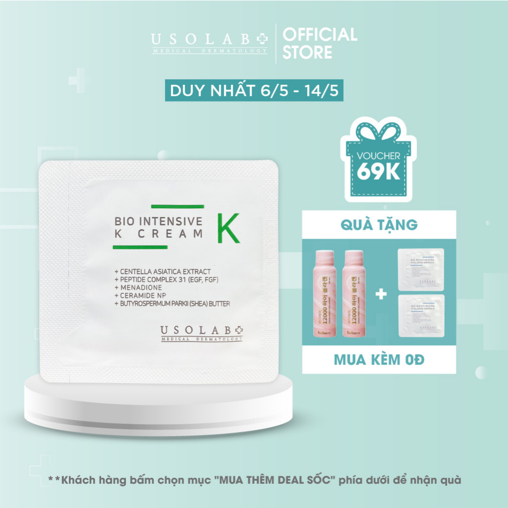 Tinh chất Kem K 1.2ml USOLAB - Làm dịu, phục hồi da nhạy cảm, mỏng yếu, giãn mao mạch